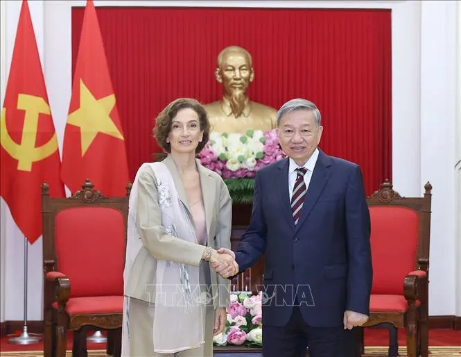 Tổng Bí thư Tô Lâm tiếp Tổng Giám đốc UNESCO Audrey Azoulay. Ảnh: TTXVN Anh TBT tiep UNESCO - TTXVN.jpg