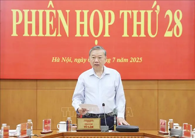 Tổng Bí thư Tô Lâm, Trưởng Ban Chỉ đạo chủ trì phiên họp. Ảnh: TTXVN Hop Ban chi dao PCTNLPTC - TTXVN 1.jpg