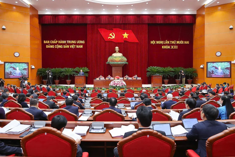 Quang cảnh phiên khai mạc hội nghị. Ảnh: VIẾT CHUNG Khai mac HN Trung uong 12.jpg