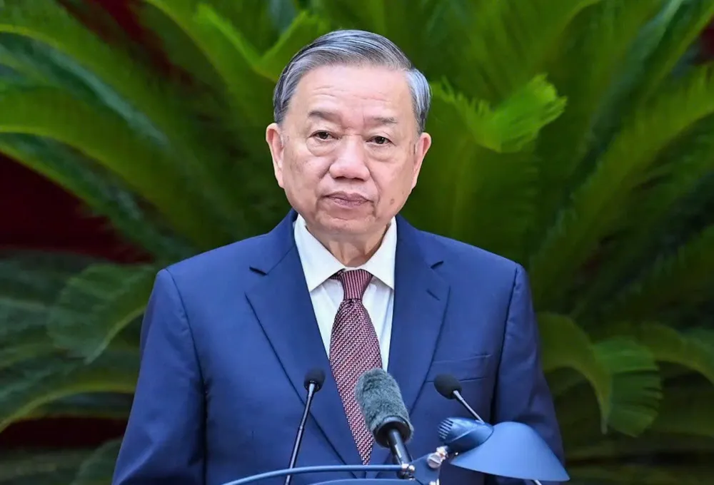 Tổng Bí thư Tô Lâm phát biểu bế mạc hội nghị. Ảnh: VIẾT CHUNG Be mac HN Trung uong 1.jpg