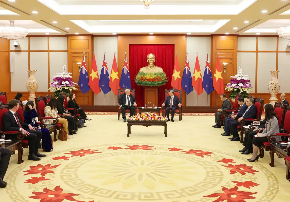 Quang cảnh cuộc tiếp ở trụ sở Trung ương Đảng. Ảnh: QUANG PHÚC A TBT tiep New Zealand 3.jpg