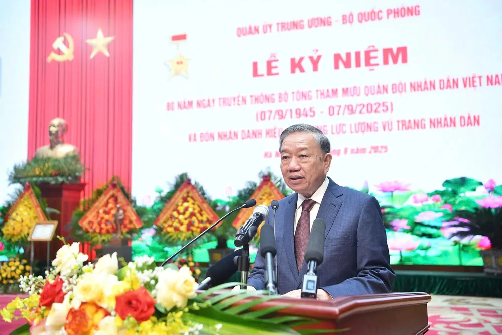 Tổng Bí thư Tô Lâm phát biểu chỉ đạo tại buổi lễ. Ảnh: VIẾT CHUNG Anh 80 nam Bo TTTM 12.jpg