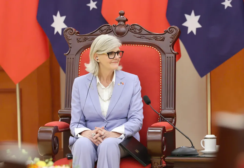 Toàn quyền Australia Sam Mostyn trao đổi tại cuộc tiếp. Ảnh: QUANG PHÚC TBT tiep Toan quyen Australia 7.jpg