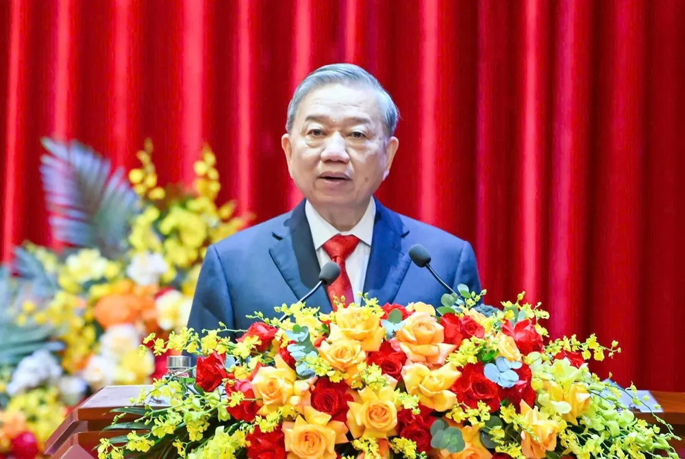 Tổng Bí thư Tô Lâm phát biểu chỉ đạo tại đại hội. Ảnh: VIẾT CHUNG DH cac co quan Dang TW 12.jpg