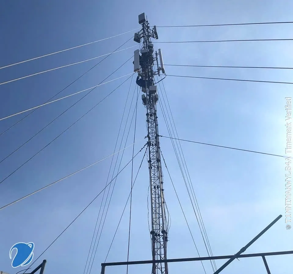 Nhân viên kỹ thuật VNPT tiến hành hạ tải antena để phòng chống bão ở phường An Hải, TP Hải Phòng 23.9 HP hạ trọng tải.jpg