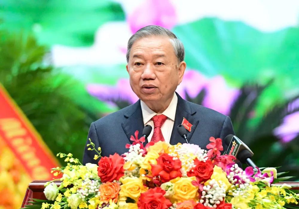 Tổng Bí thư Tô Lâm phát biểu chỉ đạo đại hội. Ảnh: VIẾT CHUNG Anh DH Dang bo Quan doi 14.jpg