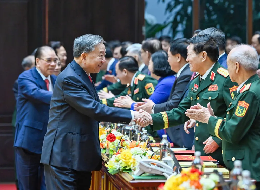 Tổng Bí thư Tô Lâm dự và chỉ đạo đại hội. Ảnh: VIẾT CHUNG Anh DH Dang bo Quan doi 5.jpg