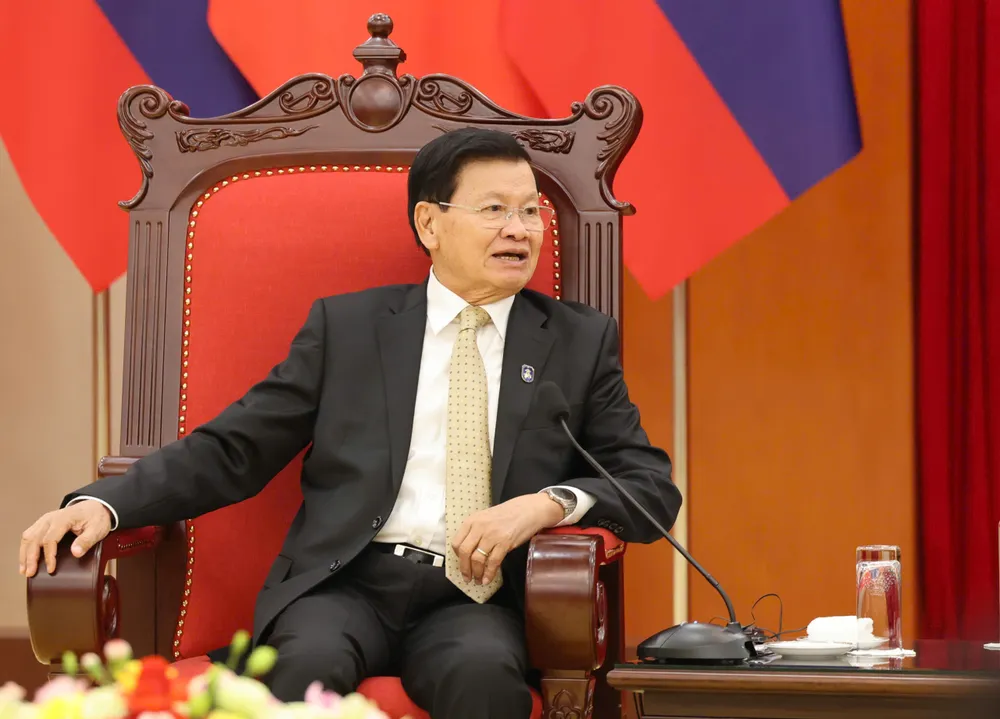 Tổng Bí thư, Chủ tịch nước Lào Thongloun Sisoulith phát biểu tại cuộc tiếp Ảnh: QUANG PHÚC Doan TBT-CTN Lao 6.jpg