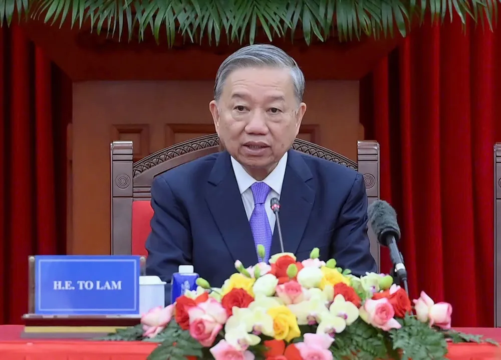 Tổng Bí thư Tô Lâm phát biểu tại cuộc tiếp. Ảnh: VIẾT CHUNG TBT tiep cac truong doan 1.jpg
