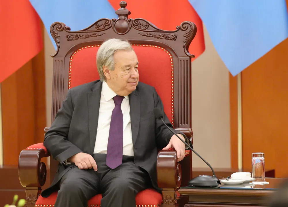 Tổng Thư ký Liên hợp quốc António Guterres phát biểu tại cuộc tiếp. Ảnh: QUANG PHÚC TBT To Lam tiep Tong Thu ky LHQ 6.jpg