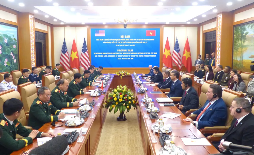 Quang cảnh cuộc hội đàm. Ảnh: TRẦN BÌNH Anh Bo truong QP Hoa Ky 10.JPG