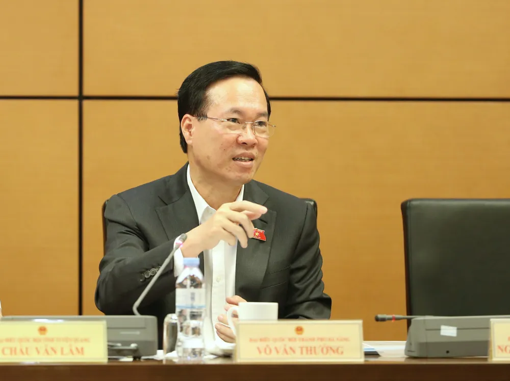 Chủ tịch nước Võ Văn Thưởng phát biểu tại phiên thảo luận tại tổ ĐBQH. Ảnh: QUANG PHÚC Chủ tịch nước Võ Văn Thưởng phát biểu tại phiên thảo luận tại tổ ĐBQH. Ảnh: QUANG PHÚC