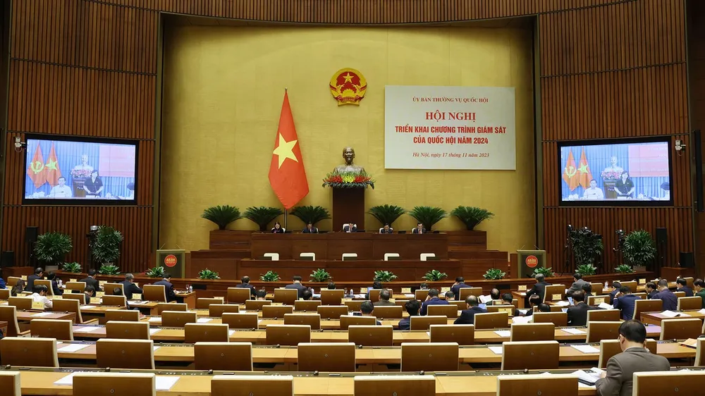 Quang cảnh hội nghị triển khai chương trình giám sát của Quốc hội. Ảnh: VIẾT CHUNG