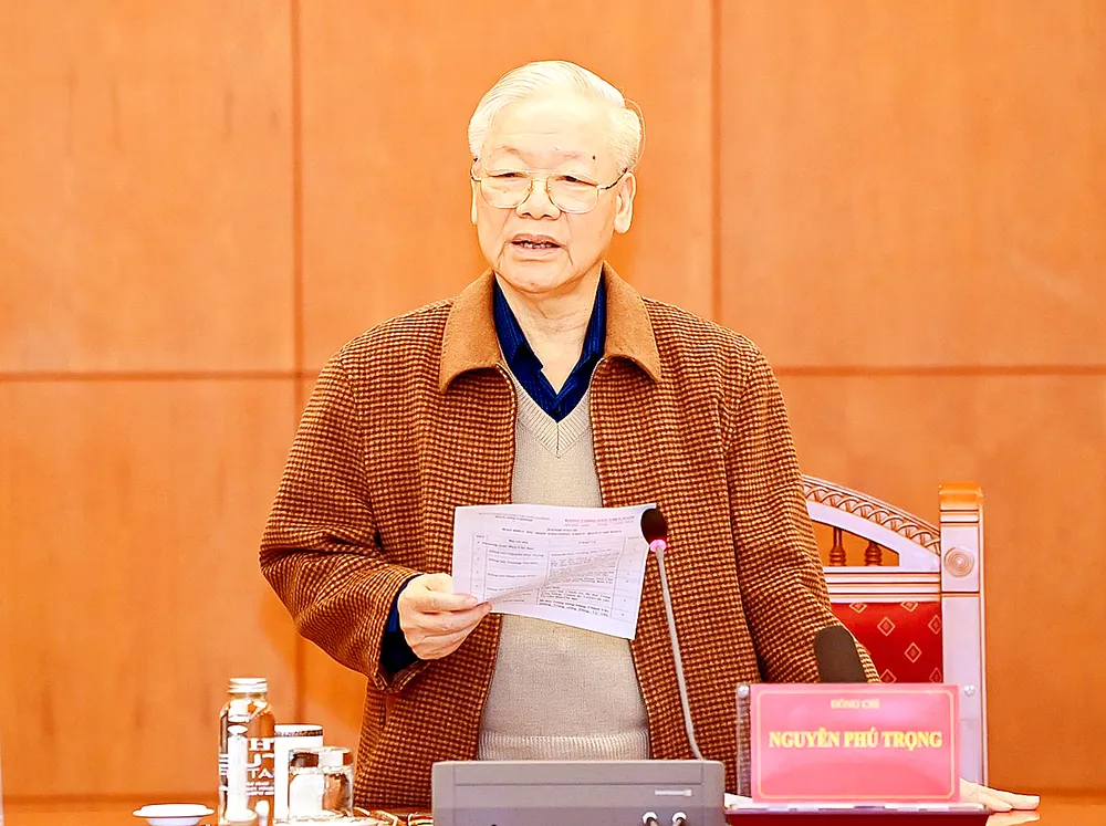 Tổng Bí thư Nguyễn Phú Trọng phát biểu chỉ đạo tại cuộc họp. Ảnh: VIẾT CHUNG Tổng Bí thư Nguyễn Phú Trọng phát biểu chỉ đạo tại cuộc họp. Ảnh: VIẾT CHUNG