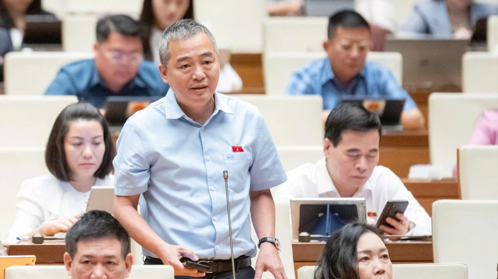 ĐB Nguyễn Lân Hiếu (Bình Dương) phát biểu tại phiên thảo luận sáng 12-5. Ảnh: QUANG PHÚC LÂN HIẾU.jpeg