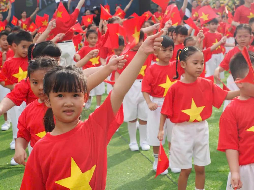 Học sinh Trường Mầm non Thành phố (quận 3, TPHCM) trong Ngày hội 50 năm phát triển bậc học mầm non. Ảnh: THU TÂM Z2b.jpg