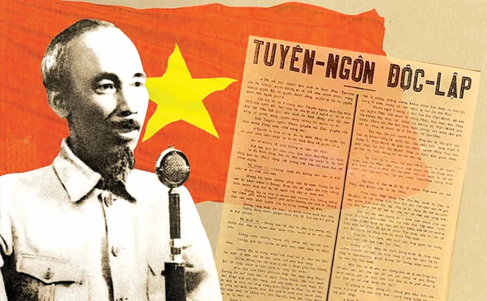 Chủ tịch Hồ Chí Minh đọc Tuyên ngôn Độc lập tại Quảng trường Ba Đình ngày 2-9-1945. Ảnh: TƯ LIỆU Screenshot 2025-09-02 063559.png