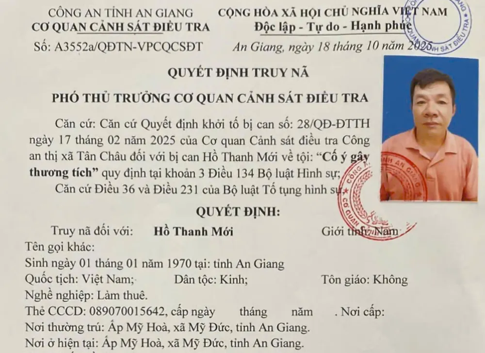 Quyết định truy nã Hồ Thanh Mới