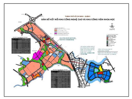 The to-be scientific park (in blue) is connected to SHTP (in peach) via traffic infrastructure (in light blue)