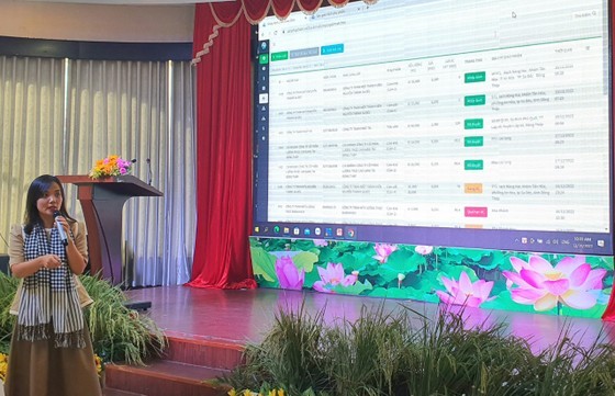 Ms. Nguyen Thi Tuyet Ngoc, Director of the Agricultural Index Company, speaks about the trading floor