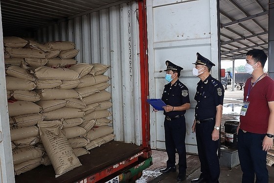 Customs staff check goods