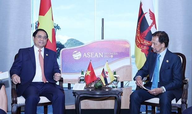 Prime Minister Pham Minh Chinh (L) meets Sultan Haji Hassanal Bolkiah of Brunei Darussalam. (Photo: VNA) Prime Minister Pham Minh Chinh (L) meets Sultan Haji Hassanal Bolkiah of Brunei Darussalam. (Photo: VNA)
