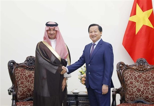 Deputy PM Le Minh Khai (R) meets with Saudi Arabian Minister of Tourism Ahmed bin Aqeel-Khateeb in Hanoi on August 28. (Photo: VNA)
