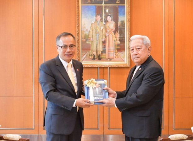 President of Thai Privy Council Surayud Chulanont (R) and Vietnamese Ambassador Phan Chi Thanh at the meeting in Bangkok on August 29 (Photo: VNA)