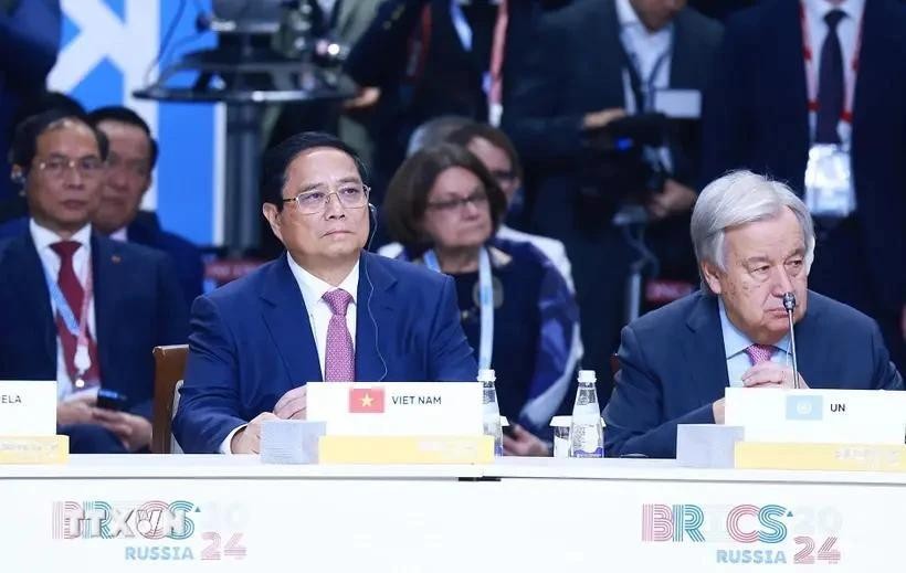 PM Pham Minh Chinh attends the plenary session of the expanded BRICS Summit in Kazan, Russia, on October 24. (Photo: VNA) vietnamese-pms-attendance-at-expanded-brics-summit-7724.jpg.webp