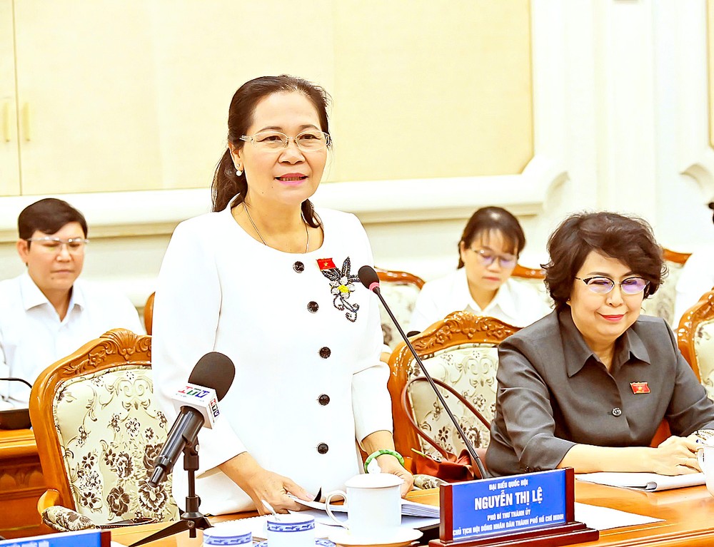 National Assembly deputy Nguyen Thi Le speaks at the meeting le.jpg