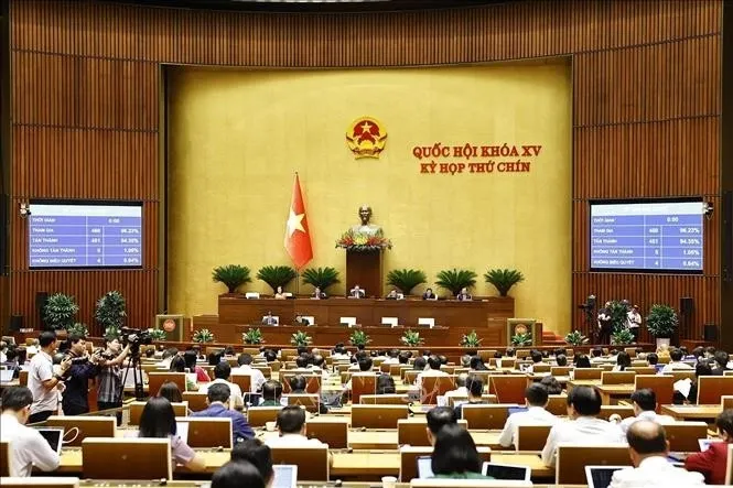 The 15th National Assembly passes the Law on Teachers, with 451 out of 460 NA deputies present at the 9th session on June 16, or 94.35 percent of the total legislators, voted in favour. (Photo: VNA) na1.jpg