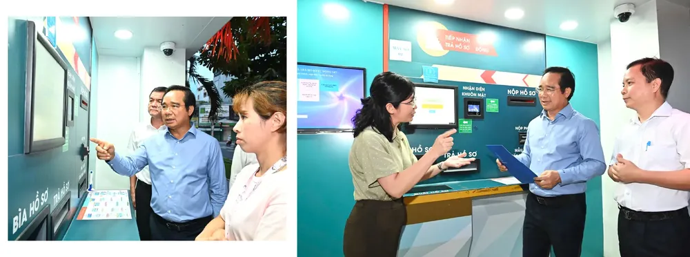 Chairman of the Ho Chi Minh City People's Committee Nguyen Van Duoc inspects the 24/7 automatic document receiving and returning model in District 6. tphcm-dcnguyen-van-duoc-6-4480-7276.jpg