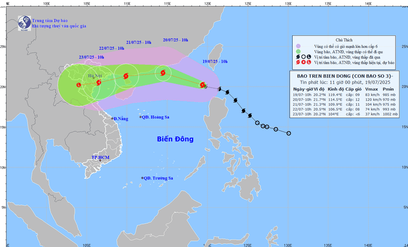 Location and forecast track of Storm Wipha as of 11:00 a.m. on July 19. (Photo: National Center for Hydro-Meteorological Forecasting) wipha-19725-11.jpg