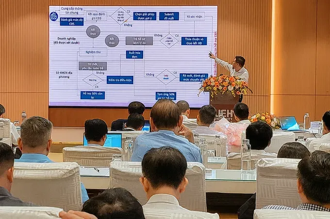 Associate Professor Tran Minh Tuan presents the digital transformation support system for businesses that is about to be deployed. mr-tuan-phat-bieu-7815-7078.jpg