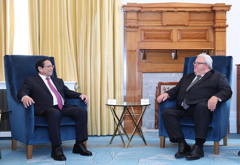 Prime Minister Pham Minh Chinh meets with Speaker of the New Zealand Parliament Gerry Brownlee in Wellington on March 11, 2024. (Photo: VNA) new-zealand-2362.jpg