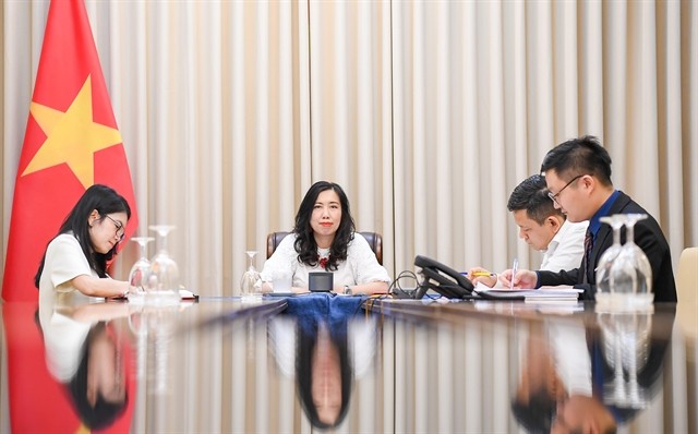 Vietnamese Deputy Minister of Foreign Affairs Le Thi Thu Hang during the talks. (Photo: VNA) VNA.JPG