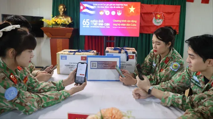 The online fundraiser organized by the Vietnam’s Level-2 Field Hospital Rotation 6 Youth Union uses QR code scanning for donations. sudan.jpg