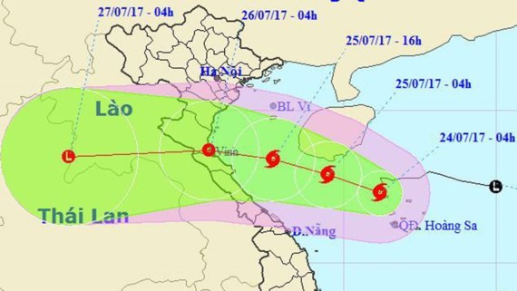 Position of typhoon Sonca on sea (Photo: the National Hydrology Meteorology Forecast Center)