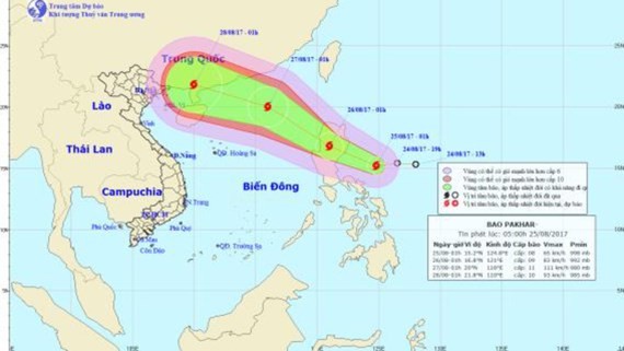 Position of typhoon Pakhar (Photo: the National Hydrology Meteorology Forecast Center)