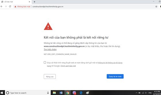 Users can not access websites of the HCMC Construction Department at https://www.constructiondpt.hochiminhcity.gov.vn/ by 4:30pm on Monday