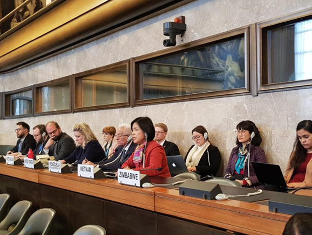 Ambassador Le Thi Tuyet Mai, Permanent Representative of Vietnam to the United Nations, the World Trade Organisation (WTO) and other international organisations in Geneva, addresses the Conference on Disarmament (CD) on February 21. (Photo: provided by th