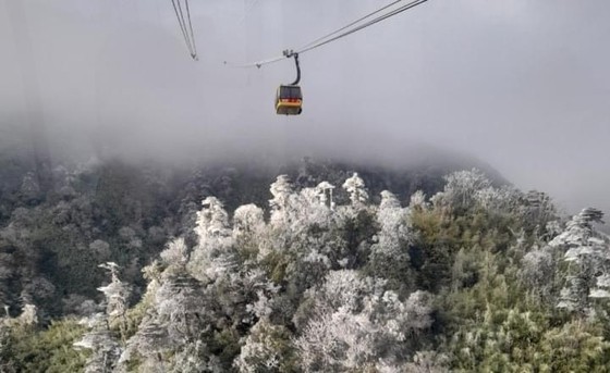 Hoarfrost appears in the Fansipan tourist site. Hoarfrost appears in the Fansipan tourist site.