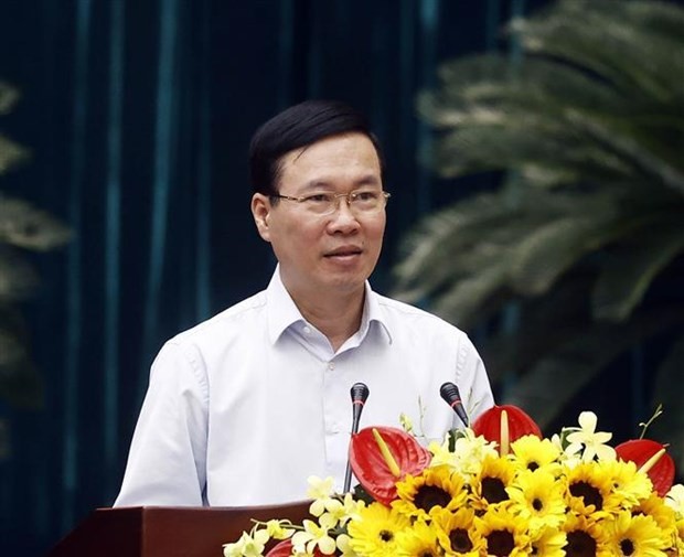 President Vo Van Thuong speaks at the conference in HCMC on March 10. (Photo: VNA)