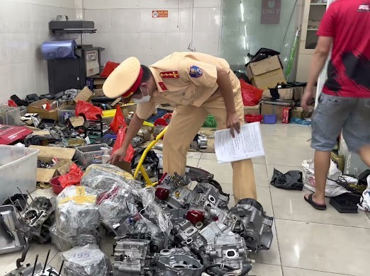 Motorcycle parts of unknown origin are found at a garage.