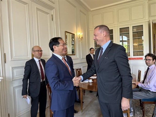Foreign Minister Bui Thanh Son meets Diplomatic Advisor to the French President Emmanuel Bonne on June 8. (Photo: VNA) Foreign Minister Bui Thanh Son meets Diplomatic Advisor to the French President Emmanuel Bonne on June 8. (Photo: VNA)