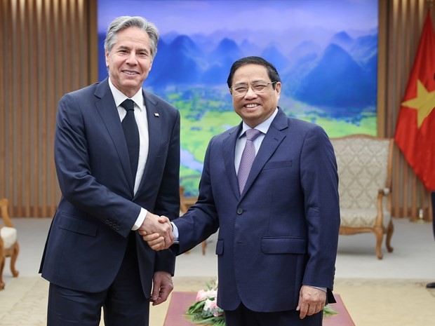 Prime Minister Pham Minh Chinh (R) receives US Secretary of State Antony Blinken. (Photo: VNA) Prime Minister Pham Minh Chinh (R) receives US Secretary of State Antony Blinken. (Photo: VNA)
