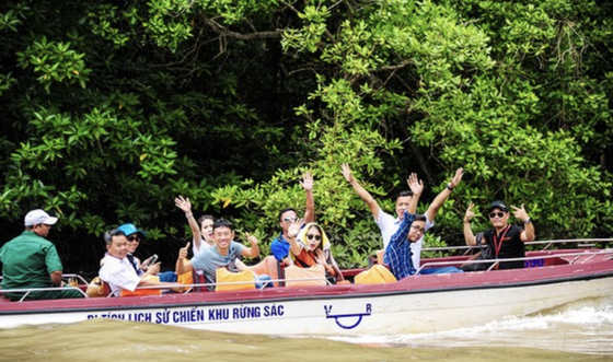 Tourists visit the historical site of Rung Sac War Zone in Can Gio District