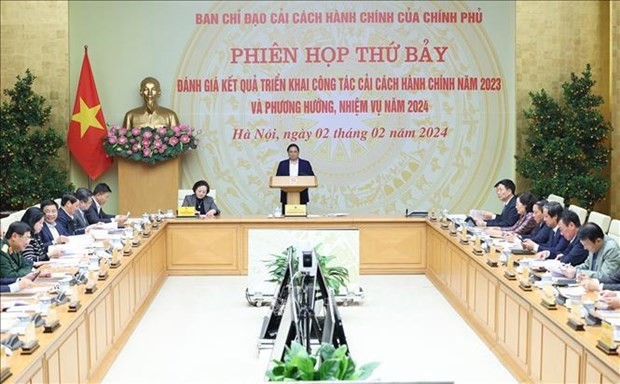 Prime Minister Pham Minh Chinh chairs the seventh meeting of the Government’s Steering Committee for Administrative Reform in Hanoi on February 2 (Photo: VNA) pm-chairs-meeting-on-administrative-reform-8015.jpg