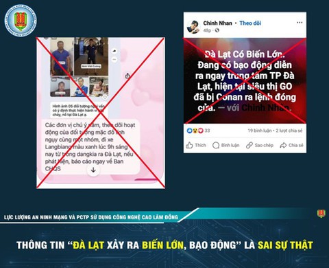 False news about violence in Da Lat on social media. Lam Dong police are taking action against misinformation online. (Photo courtesy of Lam Dong police) 346653_Đà Lạt violence rumor .jpeg