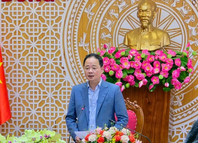 Chairman of the Lam Dong Province People's Committee Tran Hong Thai speaks at the conference. 2def38a97744c51a9c55-2468-9403.jpg